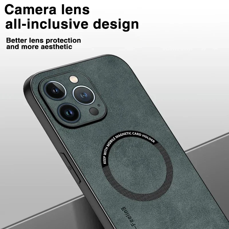 Luxury iPhone Case — Magnetic Leather Full-Coverage Cover with Wireless-Charging Support, Matte Anti-Scratch Dustproof Design