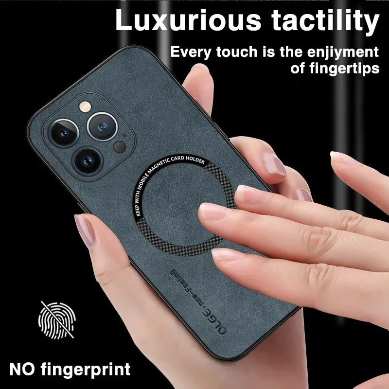 Luxury iPhone Case — Magnetic Leather Full-Coverage Cover with Wireless-Charging Support, Matte Anti-Scratch Dustproof Design