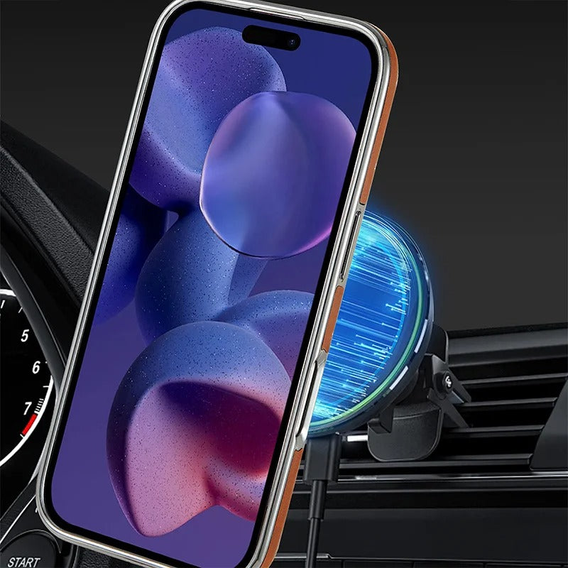 Luxury iPhone Case — Magnetic Leather Hybrid Cover with Wireless-Charging Safe Design, Anti-Fingerprint Anti-Scratch Dustproof Protection and Anti-Drop Build