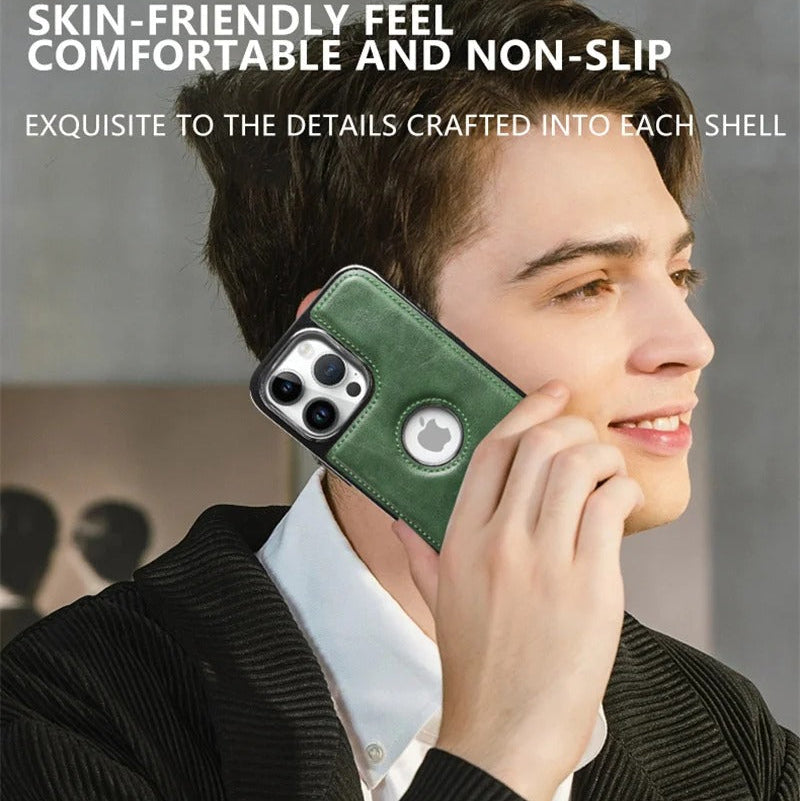 Luxury iPhone Case — Magnetic Leather Hybrid Cover with Wireless-Charging Safe Design, Anti-Fingerprint Anti-Scratch Dustproof Protection and Anti-Drop Build