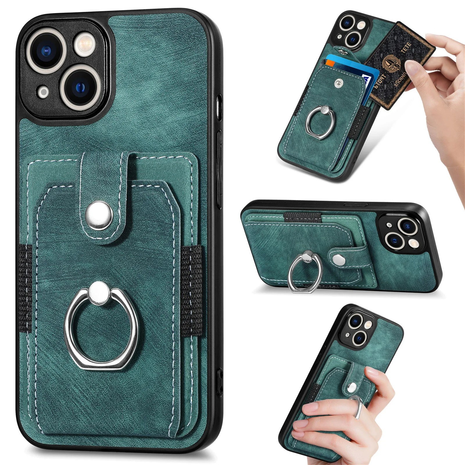 Luxury iPhone Case — Magnetic Leather Wallet Cover with Ring Holder, Card Slot, Kickstand Function and Anti-Scratch Non-Slip TPU + PU Design