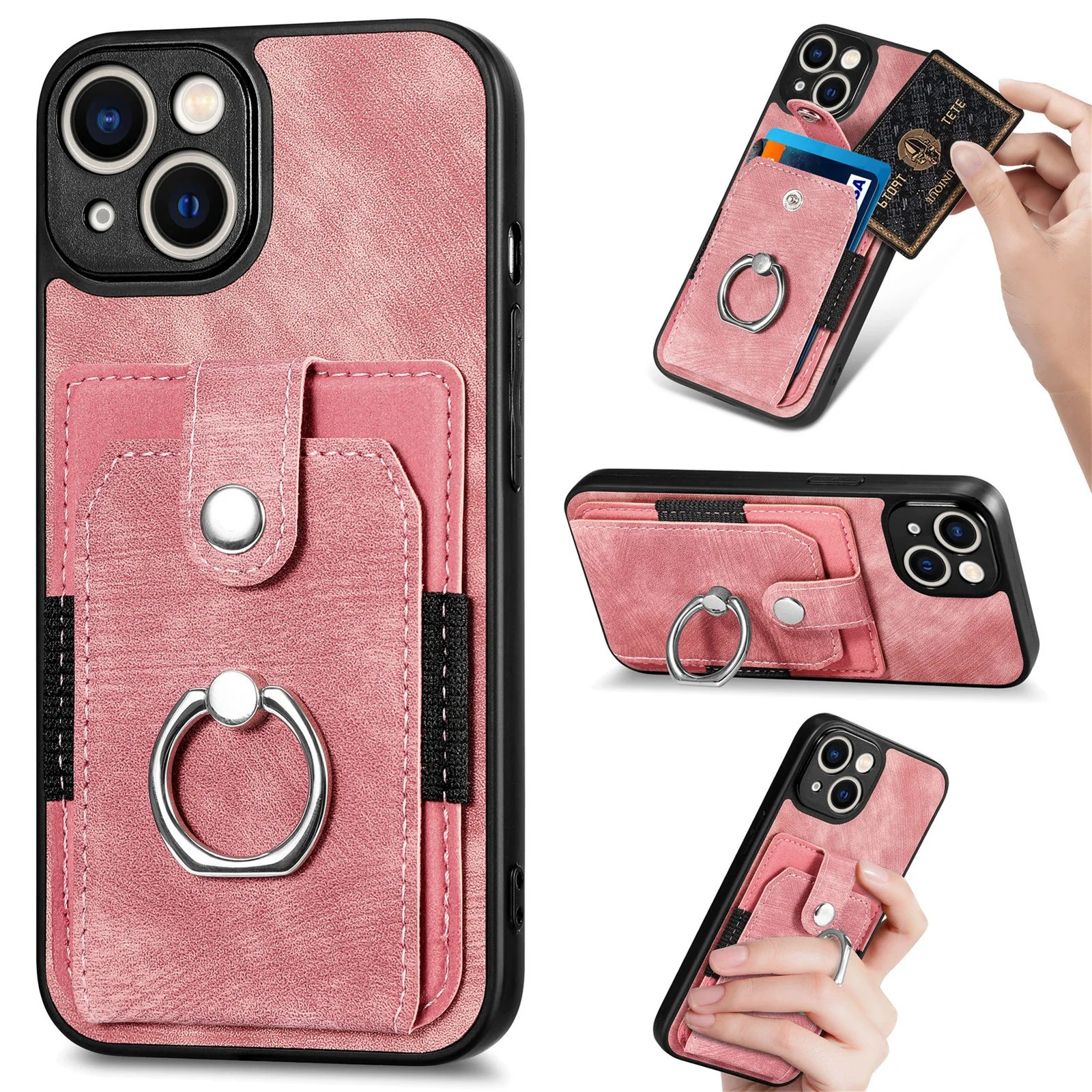 Luxury iPhone Case — Magnetic Leather Wallet Cover with Ring Holder, Card Slot, Kickstand Function and Anti-Scratch Non-Slip TPU + PU Design