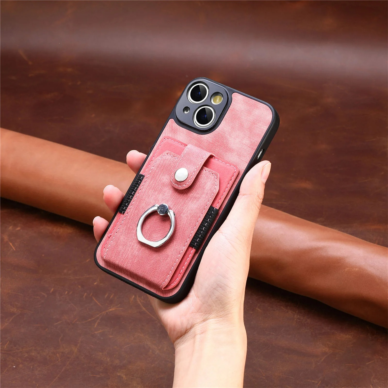 Luxury iPhone Case — Magnetic Leather Wallet Cover with Ring Holder, Card Slot, Kickstand Function and Anti-Scratch Non-Slip TPU + PU Design