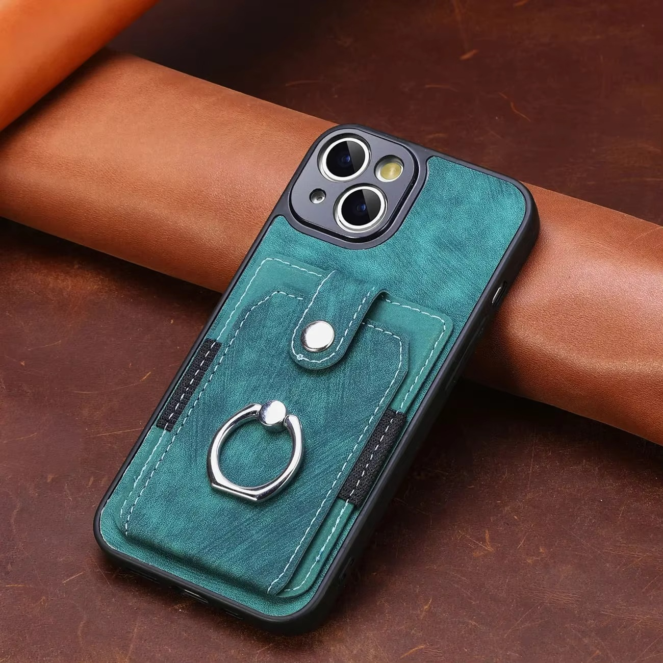 Luxury iPhone Case — Magnetic Leather Wallet Cover with Ring Holder, Card Slot, Kickstand Function and Anti-Scratch Non-Slip TPU + PU Design