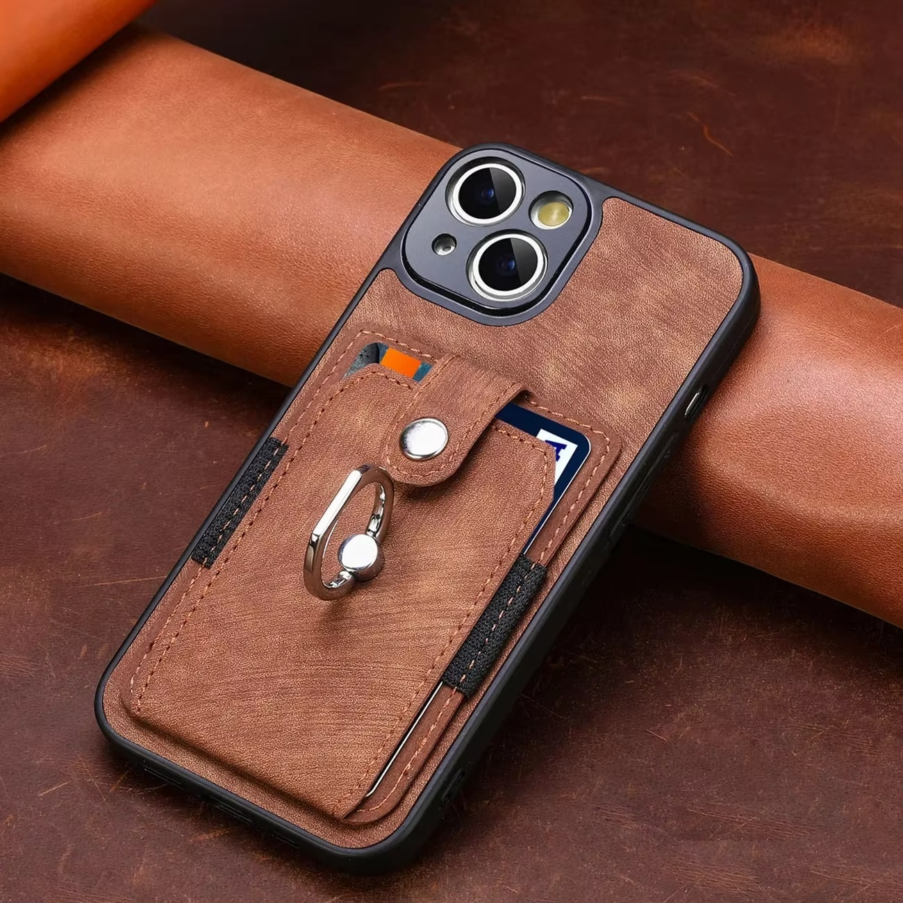 Luxury iPhone Case — Magnetic Leather Wallet Cover with Ring Holder, Card Slot, Kickstand Function and Anti-Scratch Non-Slip TPU + PU Design
