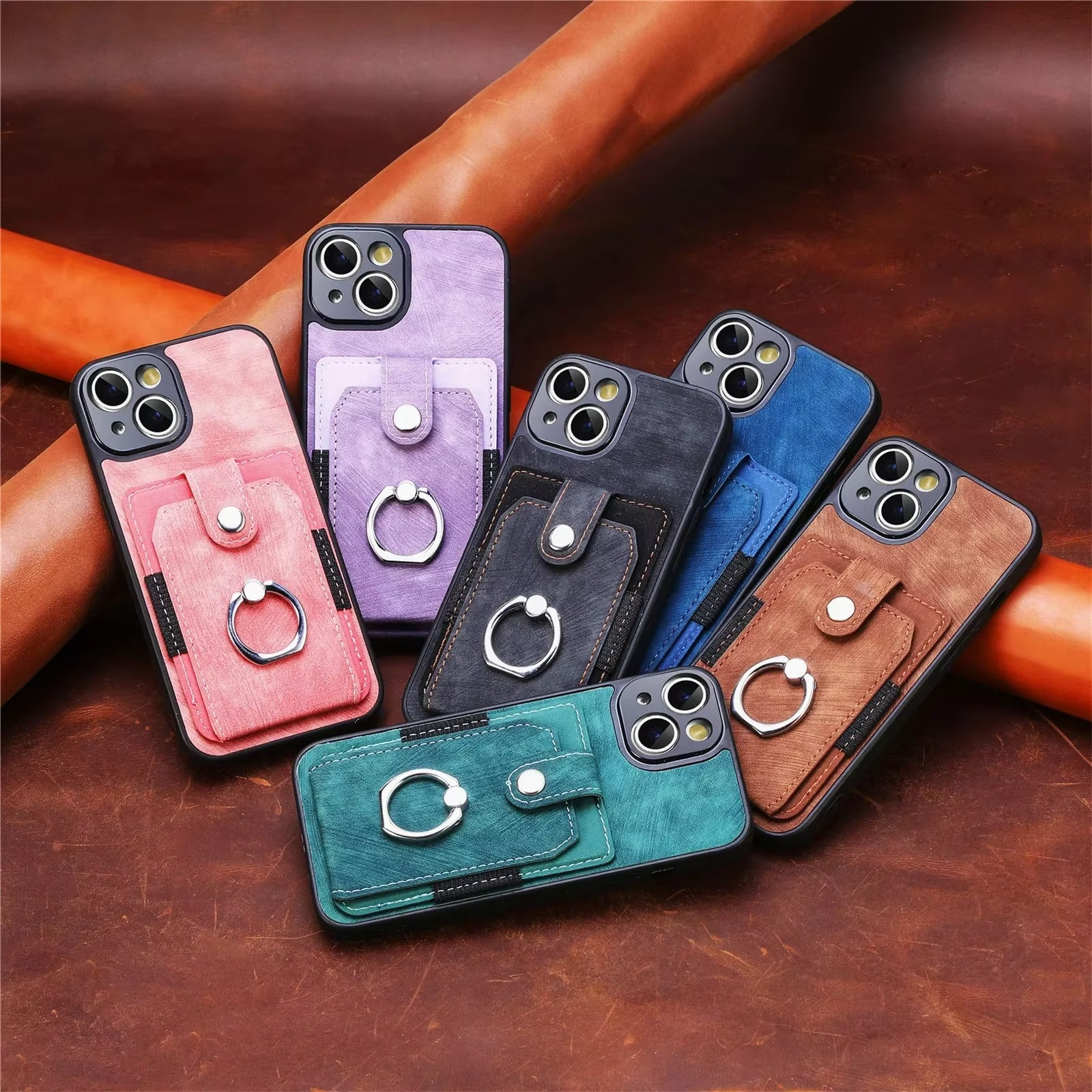 Luxury iPhone Case — Magnetic Leather Wallet Cover with Ring Holder, Card Slot, Kickstand Function and Anti-Scratch Non-Slip TPU + PU Design