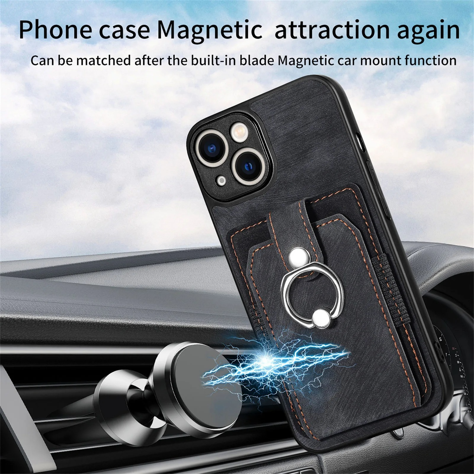 Luxury iPhone Case — Magnetic Leather Wallet Cover with Ring Holder, Card Slot, Kickstand Function and Anti-Scratch Non-Slip TPU + PU Design