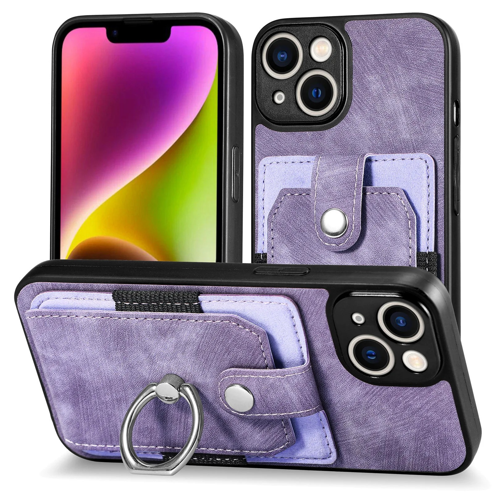 Luxury iPhone Case — Magnetic Leather Wallet Cover with Ring Holder, Card Slot, Kickstand Function and Anti-Scratch Non-Slip TPU + PU Design
