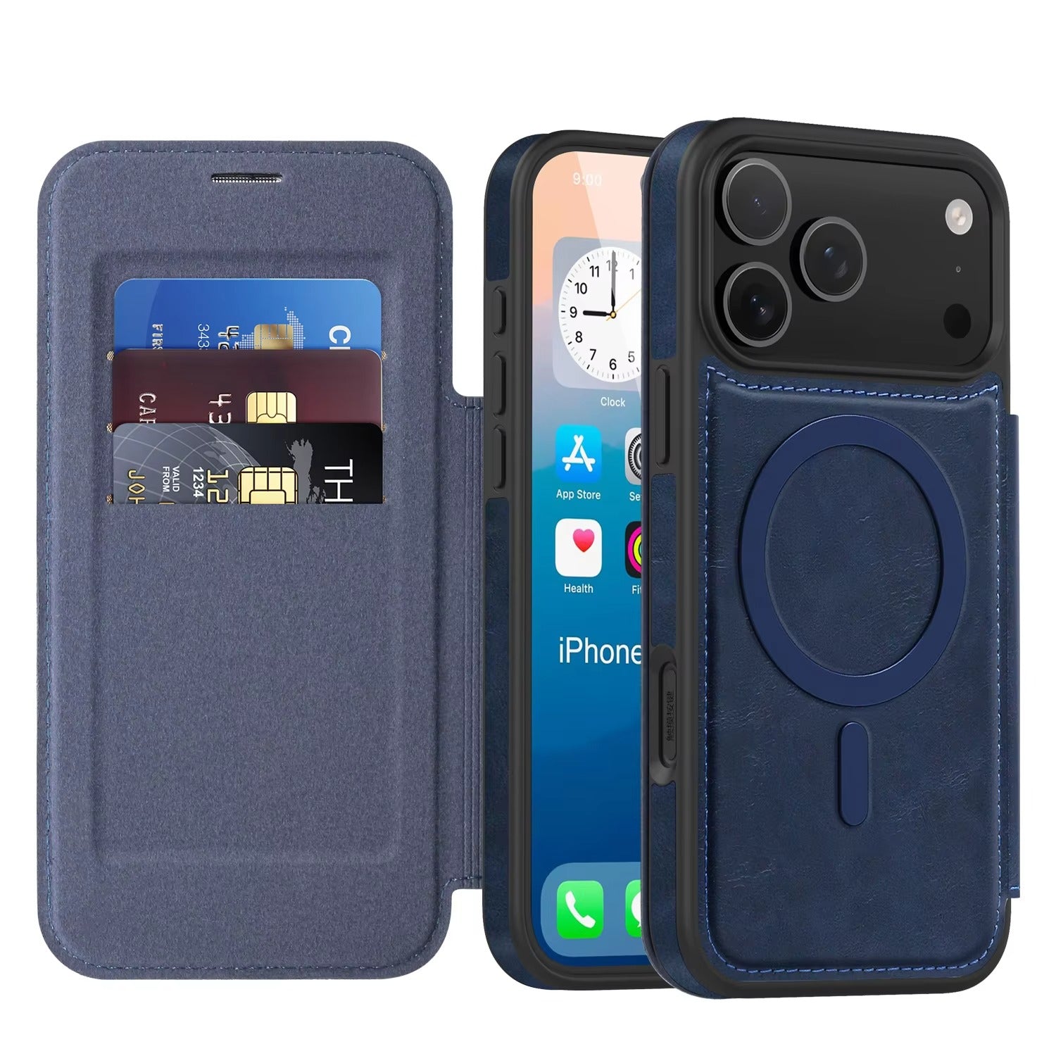 Luxury iPhone Case — Magnetic RFID-Blocking Flip Leather Wallet Cover with Kickstand, Card Storage, Shockproof Dual-Layer Protection and Wireless-Charging Compatibility