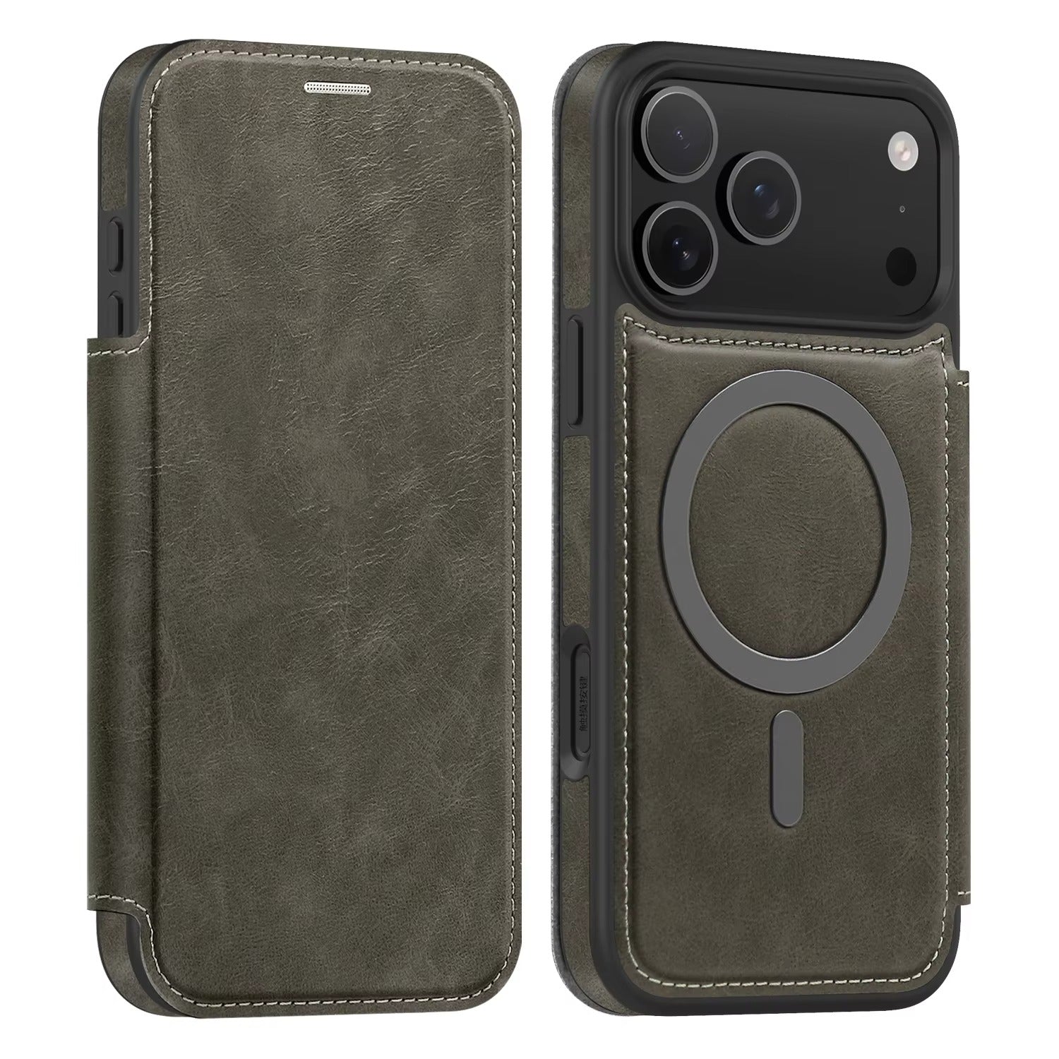 Luxury iPhone Case — Magnetic RFID-Blocking Flip Leather Wallet Cover with Kickstand, Card Storage, Shockproof Dual-Layer Protection and Wireless-Charging Compatibility