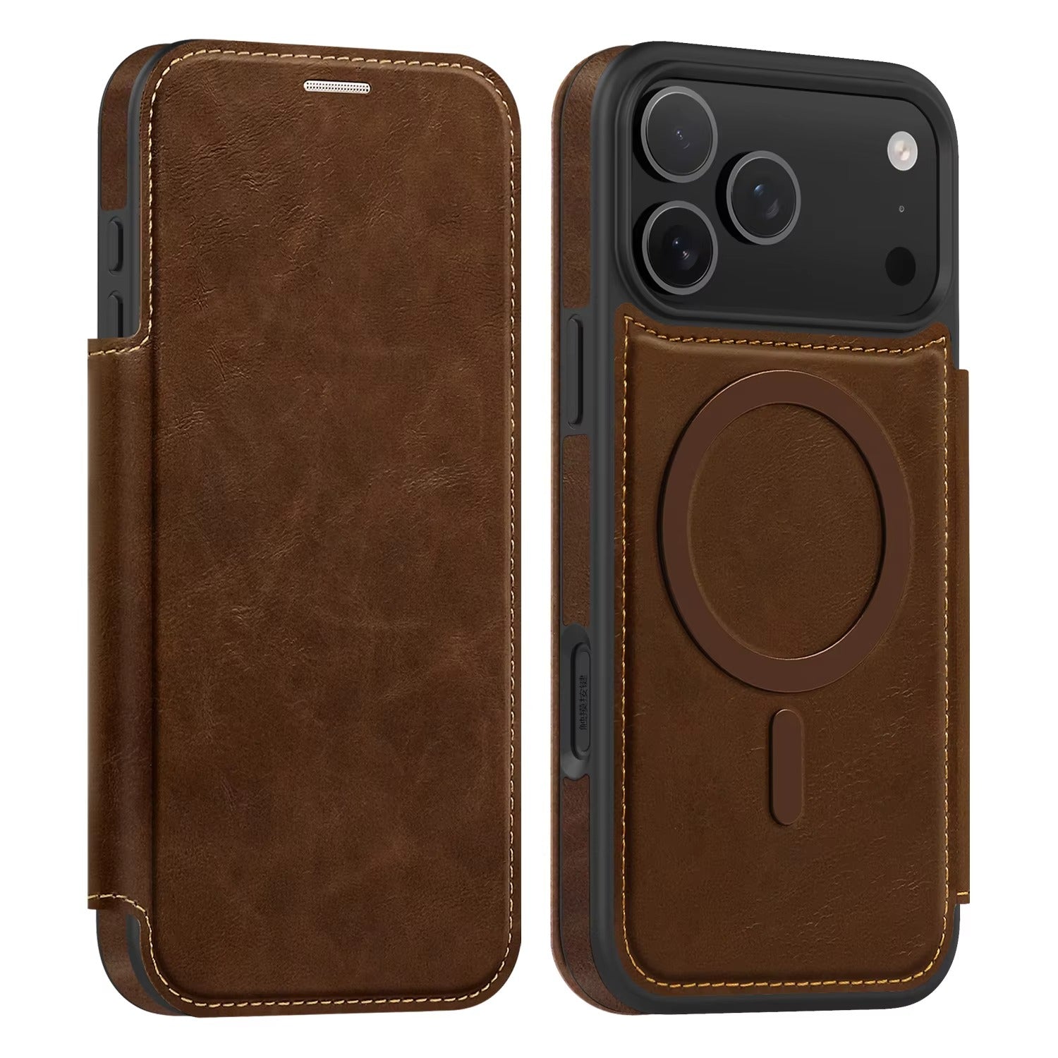 Luxury iPhone Case — Magnetic RFID-Blocking Flip Leather Wallet Cover with Kickstand, Card Storage, Shockproof Dual-Layer Protection and Wireless-Charging Compatibility