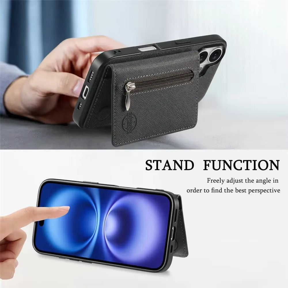 Luxury iPhone Case — Magnetic RFID-Blocking PU Leather Wallet Cover with Zipper Card Holder, Shockproof Anti-Fingerprint Dustproof Design