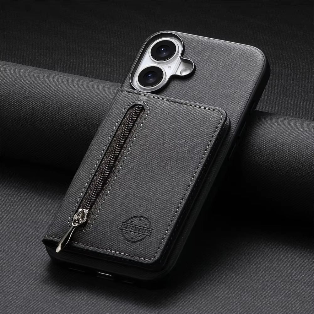 Luxury iPhone Case — Magnetic RFID-Blocking PU Leather Wallet Cover with Zipper Card Holder, Shockproof Anti-Fingerprint Dustproof Design
