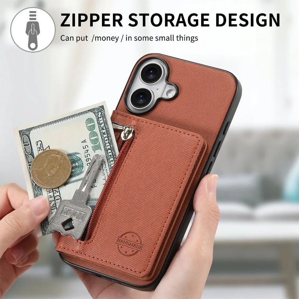 Luxury iPhone Case — Magnetic RFID-Blocking PU Leather Wallet Cover with Zipper Card Holder, Shockproof Anti-Fingerprint Dustproof Design