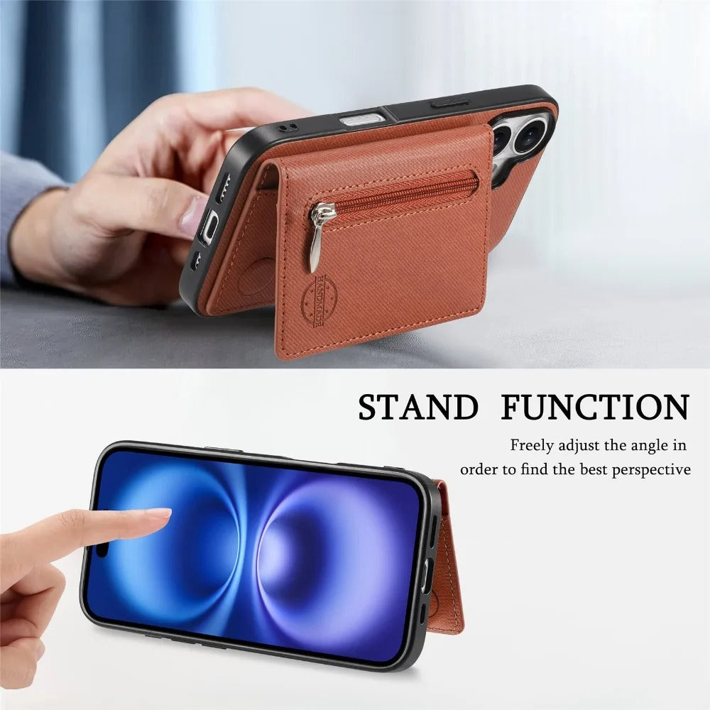 Luxury iPhone Case — Magnetic RFID-Blocking PU Leather Wallet Cover with Zipper Card Holder, Shockproof Anti-Fingerprint Dustproof Design