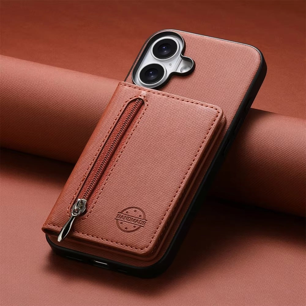 Luxury iPhone Case — Magnetic RFID-Blocking PU Leather Wallet Cover with Zipper Card Holder, Shockproof Anti-Fingerprint Dustproof Design