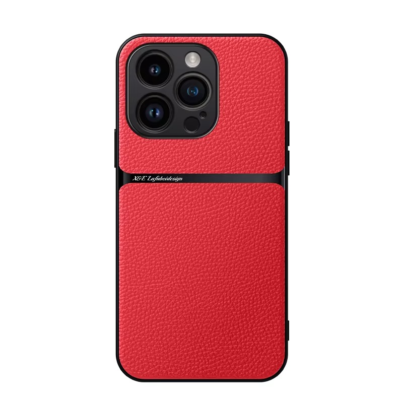 Luxury iPhone Case — Magnetic Soft Leather Back Cover with Car-Mount Holder Support, Shockproof Anti-Fingerprint Design & Slim Half-Wrapped Style