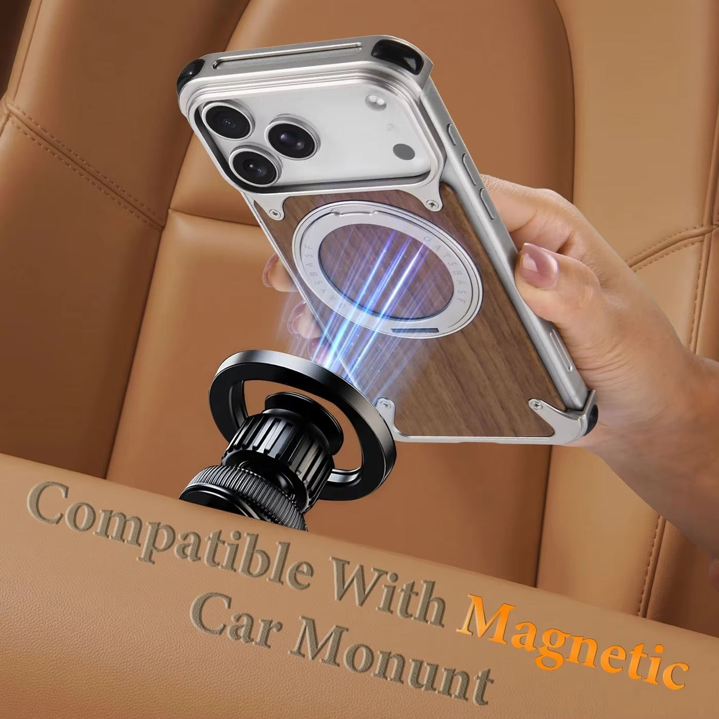 Luxury iPhone Case — Magnetic Solid Wood Cover with 360° Rotating Ring Stand, Aluminum Frame, Shock-Absorbing Lightweight Non-Slip Design