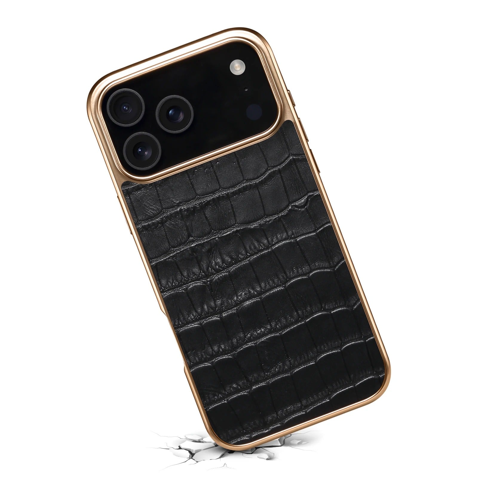 Luxury iPhone Case — Magnetic, Anti-Fingerprint, Anti-Scratch Half-Wrapped Leather Cover with Crocodile-Texture Design and Protective Back Shell
