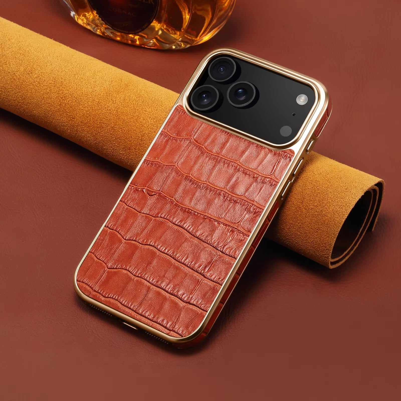 Luxury iPhone Case — Magnetic, Anti-Fingerprint, Anti-Scratch Half-Wrapped Leather Cover with Crocodile-Texture Design and Protective Back Shell