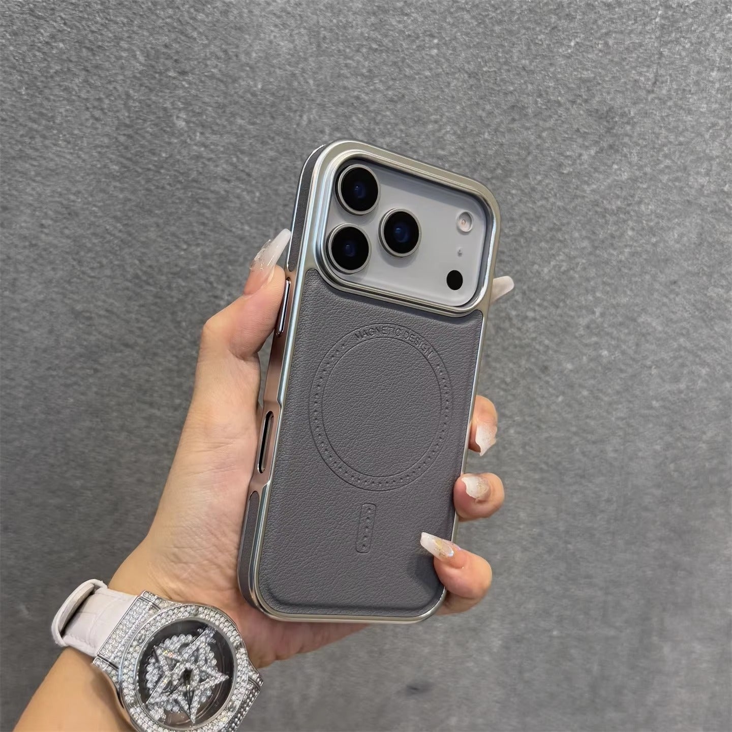 Luxury iPhone Case — Magnetic, Shockproof Leather Cover with Plating Frame, Original Business Design and MagSafe Wireless Charging Support