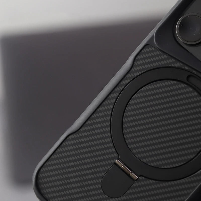 Luxury iPhone Case — Magnetic, Shockproof Matte Carbon Fiber Armor Cover with Built-In Bracket Stand and MagSafe Holder Support