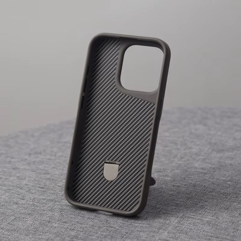 Luxury iPhone Case — Magnetic, Shockproof Matte Carbon Fiber Armor Cover with Built-In Bracket Stand and MagSafe Holder Support