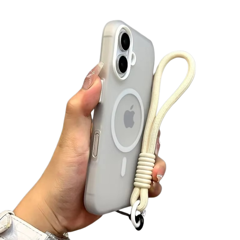 Luxury iPhone Case — Magsafe Candy Color Contrast Design, Matte Soft Cover with Hand Wrist Strap, Magnetic, Anti-Fingerprint, Anti-Scratch, Dustproof