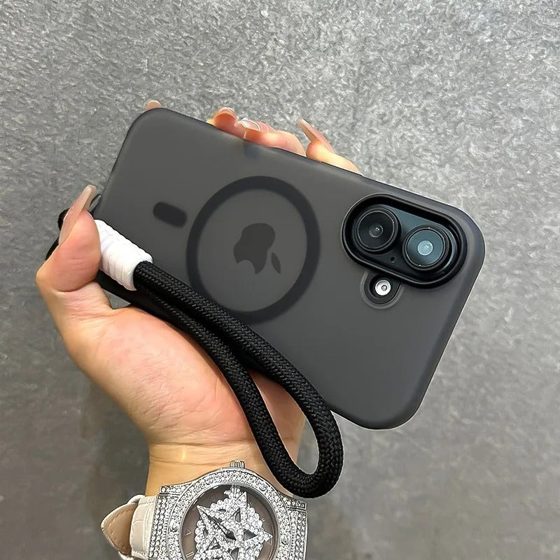 Luxury iPhone Case — Magsafe Candy Color Contrast Design, Matte Soft Cover with Hand Wrist Strap, Magnetic, Anti-Fingerprint, Anti-Scratch, Dustproof