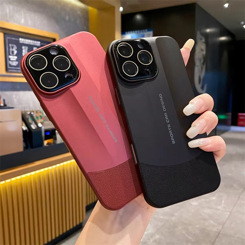 Luxury iPhone Case — Matte Leather Hard Shell Cover with Lens Protection, Anti-Fingerprint Anti-Scratch Lightweight Design & Non-Slip Half-Wrapped Finish