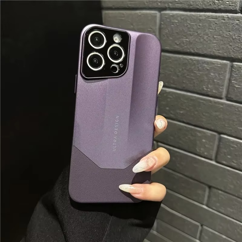 Luxury iPhone Case — Matte Leather Hard Shell Cover with Lens Protection, Anti-Fingerprint Anti-Scratch Lightweight Half-Wrapped Design