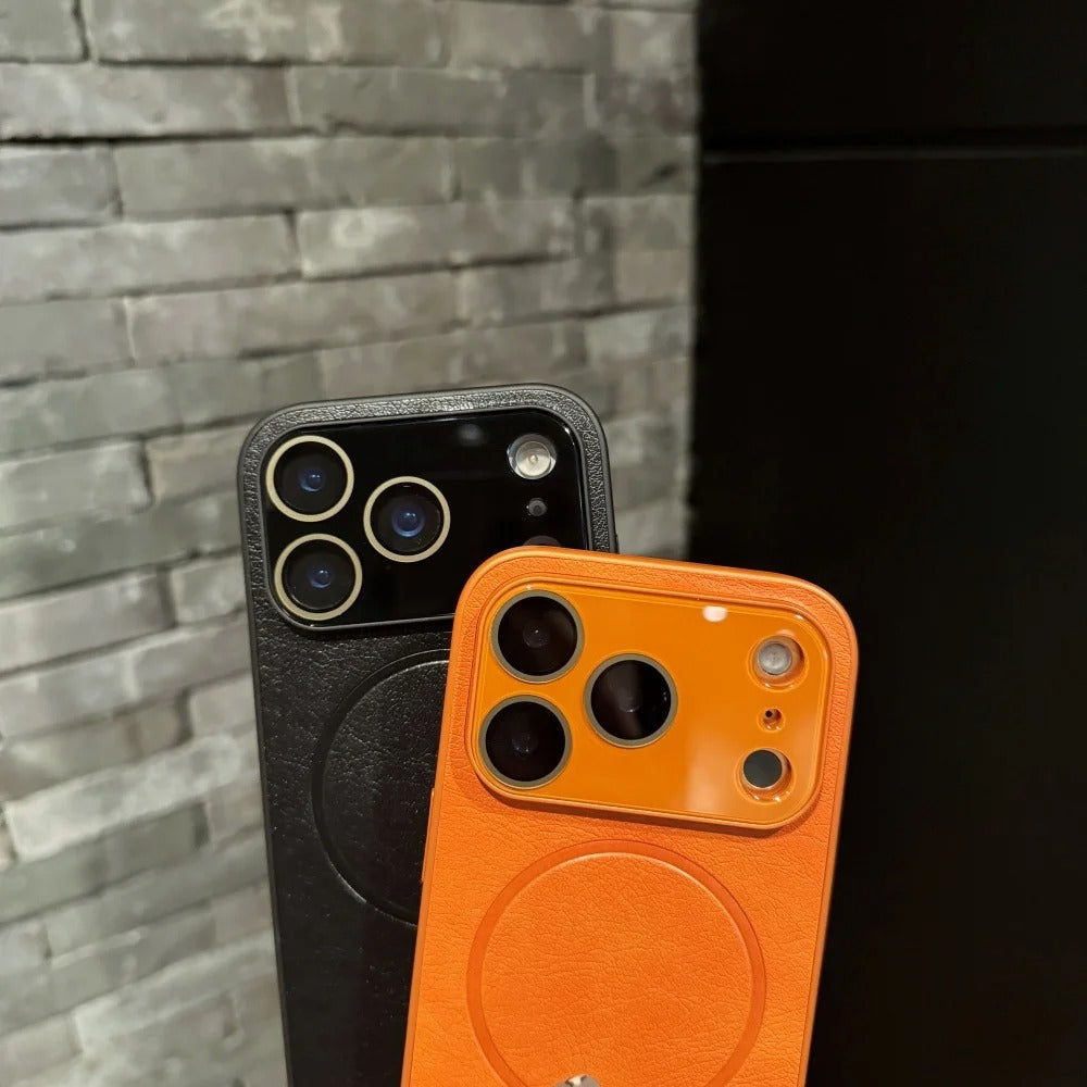 Luxury iPhone Case — Matte Solid-Color Leather Magnetic Cover with All-Inclusive Lens Protection and Full Shockproof Design