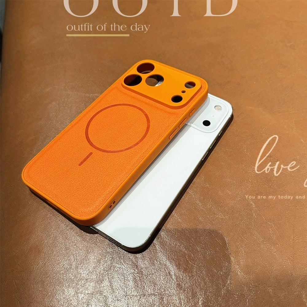 Luxury iPhone Case — Matte Solid-Color Leather Magnetic Cover with All-Inclusive Lens Protection and Full Shockproof Design