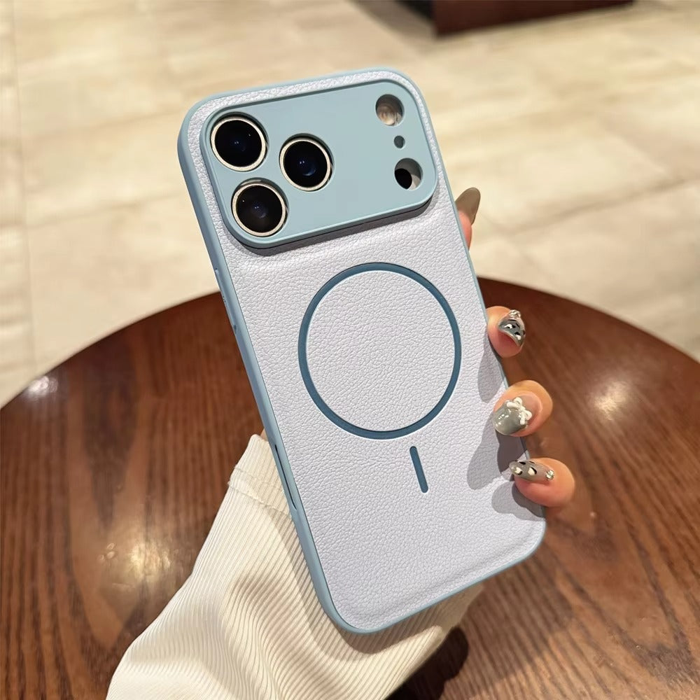 Luxury iPhone Case — Matte Solid-Color Leather Magnetic Cover with All-Inclusive Lens Protection and Full Shockproof Design