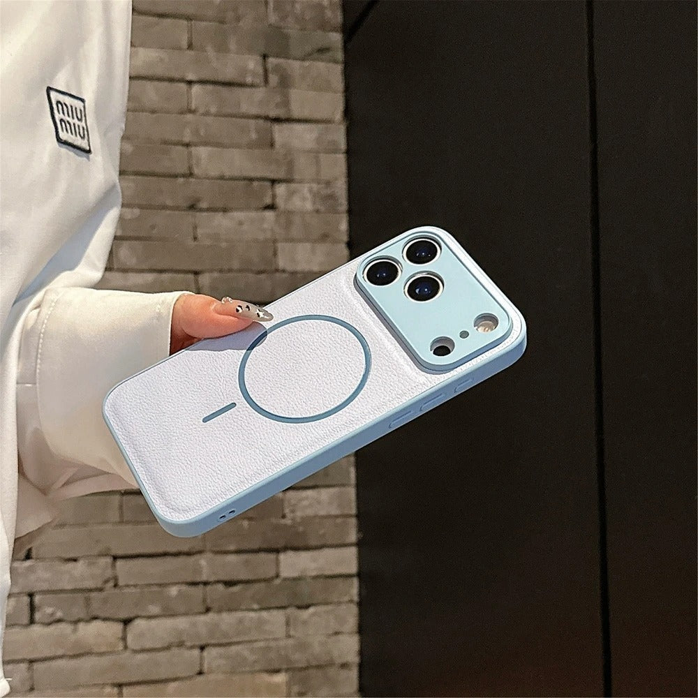 Luxury iPhone Case — Matte Solid-Color Leather Magnetic Cover with All-Inclusive Lens Protection and Full Shockproof Design