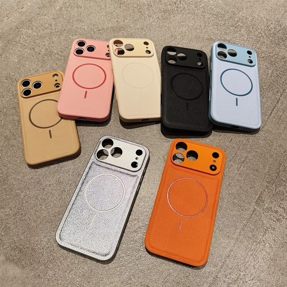 Luxury iPhone Case — Matte Solid-Color Leather Magnetic Cover with All-Inclusive Lens Protection and Full Shockproof Design