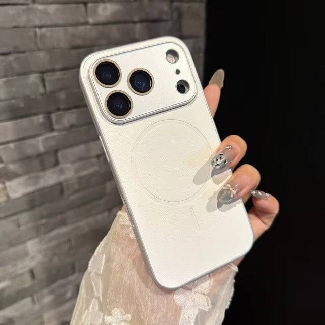 Luxury iPhone Case — Matte Solid-Color Leather Magnetic Cover with All-Inclusive Lens Protection and Full Shockproof Design