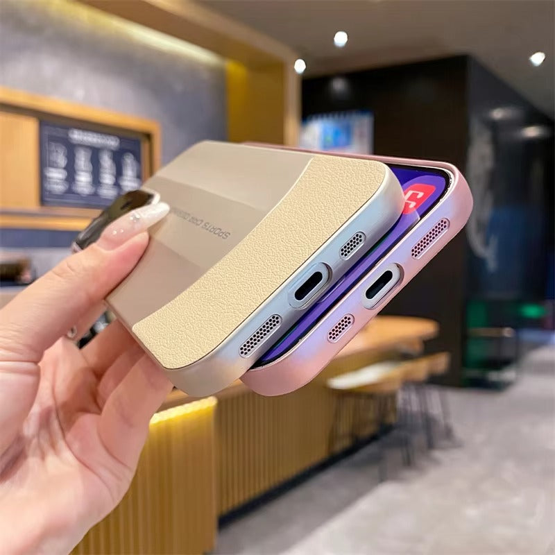 Luxury iPhone Case — Matte Splicing Leather Hard PC Cover with Lens Protection, Shockproof Anti-Fingerprint Anti-Scratch Design & Non-Slip Textured Finish