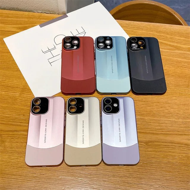 Luxury iPhone Case — Matte Splicing Leather Hard PC Cover with Lens Protection, Shockproof Anti-Fingerprint Anti-Scratch Design & Non-Slip Textured Finish