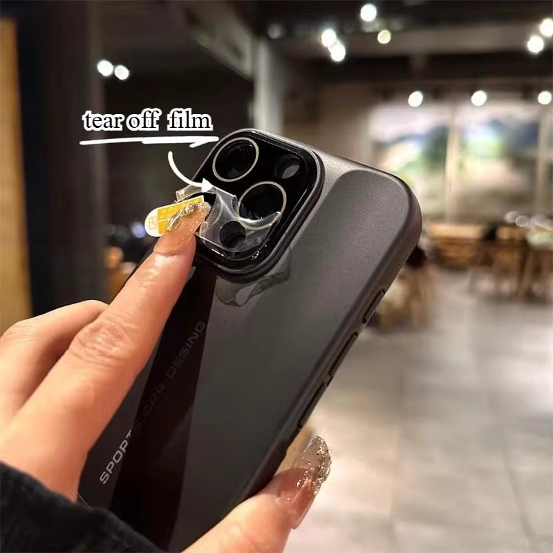Luxury iPhone Case — Matte Splicing Leather Hard PC Cover with Lens Protection, Shockproof Anti-Fingerprint Anti-Scratch Design & Non-Slip Textured Finish