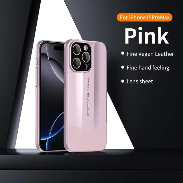 Luxury iPhone Case — Matte Splicing Leather Hard PC Cover with Lens Protection, Shockproof Anti-Fingerprint Anti-Scratch Design & Non-Slip Textured Finish