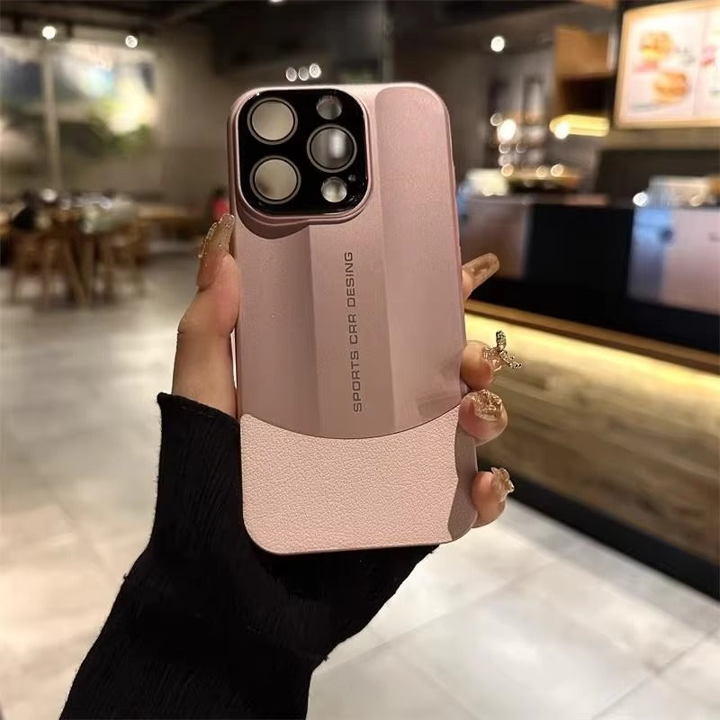 Luxury iPhone Case — Matte Splicing Leather Hard PC Cover with Lens Protection, Shockproof Anti-Fingerprint Anti-Scratch Design & Non-Slip Textured Finish