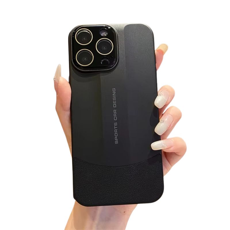 Luxury iPhone Case — Matte Splicing Leather Hard PC Cover with Lens Protection, Shockproof Anti-Fingerprint Anti-Scratch Design & Non-Slip Textured Finish