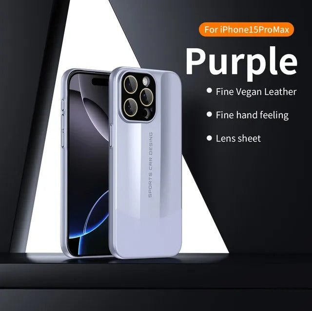 Luxury iPhone Case — Matte Splicing Leather Hard PC Cover with Lens Protection, Shockproof Anti-Fingerprint Anti-Scratch Design & Non-Slip Textured Finish
