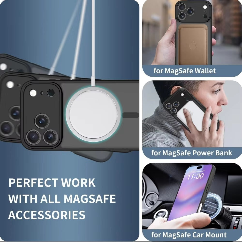 Luxury iPhone Case — Matte Translucent Magnetic Cover with Clear Lens Protection and MagSafe Wireless-Charging Safe Design