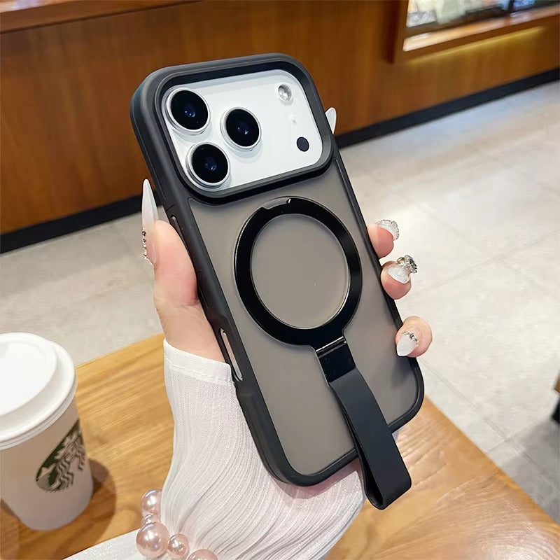 Luxury iPhone Case — Matte Transparent MagSafe Cover with Wrist Strap Holder, Shockproof TPU+PC Protection and Anti-Fingerprint Scratch-Resistant Design