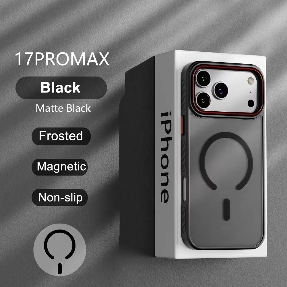 Luxury iPhone Case — Matte Transparent MagSafe Magnetic TPU+PC Shockproof Cover with Anti-Fingerprint Wireless-Charging Safe Design