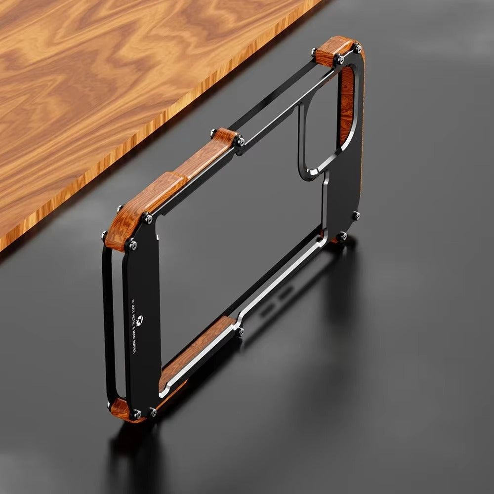 Luxury iPhone Case — Metal + Real Wood Bumper Cover with Shockproof Drop-Proof Aluminum Frame, Lightweight Non-Slip Design and Premium Craft Finish
