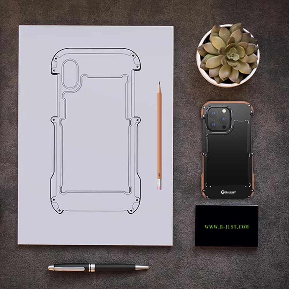 Luxury iPhone Case — Metal + Real Wood Bumper Cover with Shockproof Drop-Proof Aluminum Frame, Lightweight Non-Slip Design and Premium Craft Finish