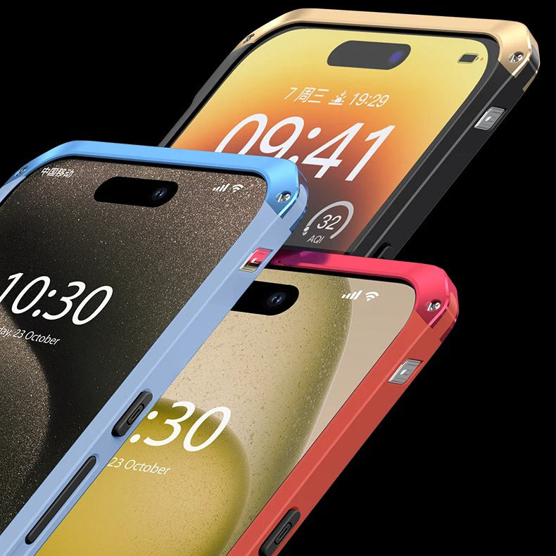 Luxury iPhone Case — PC + Aluminum Metal Bumper Cover with Shockproof Dual-Layer Protection, Dustproof Anti-Scratch Design and Premium Metallic Finish